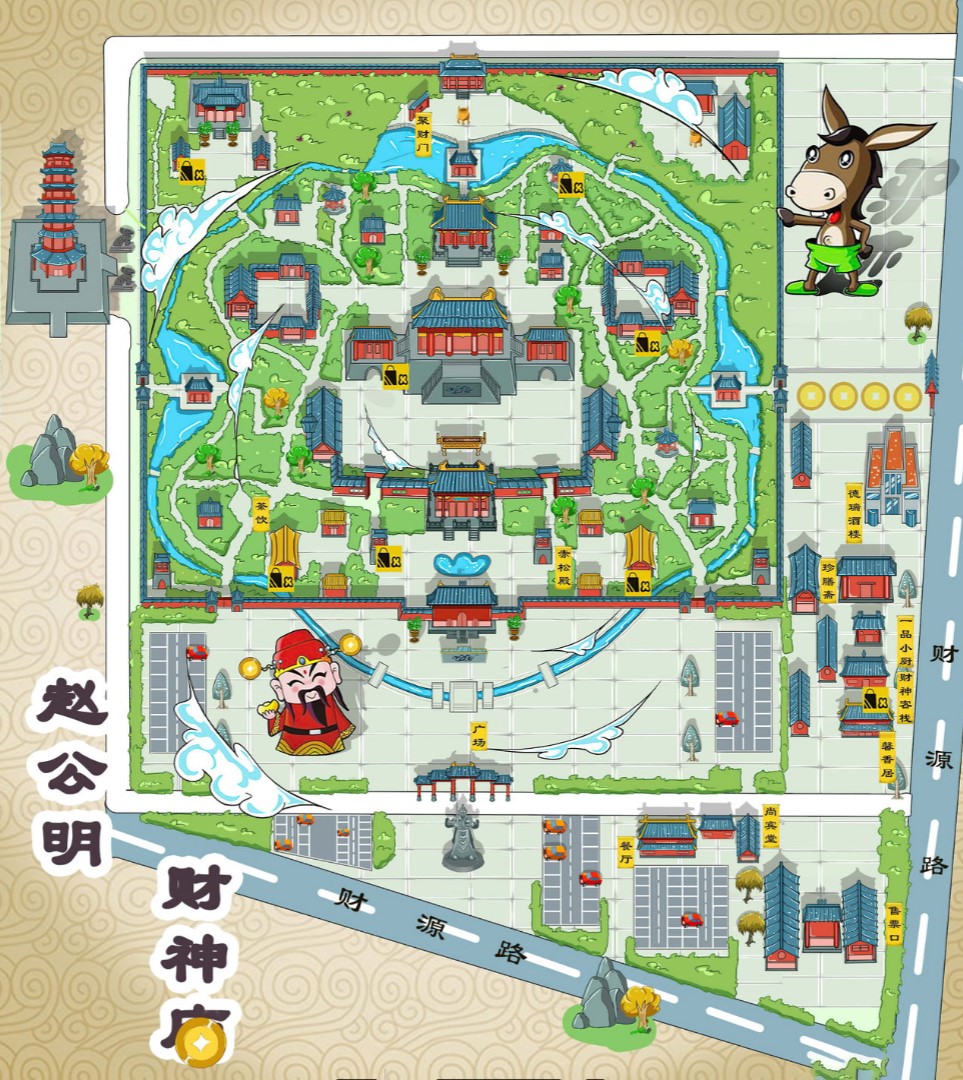 临江寺庙类手绘地图